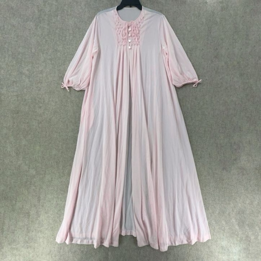 Vtg Movie Star Peignoir Robe Pink‎ Sz Large Satin Nylon Lace Bridal Lingerie